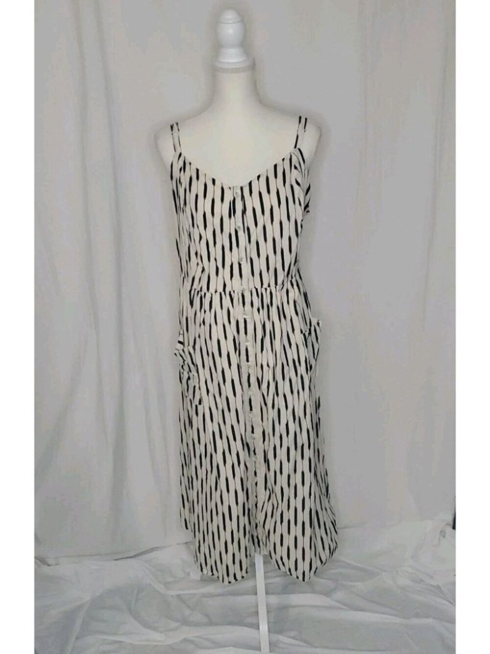 Torrid Midi Dress Women's 3XL Black White Striped Cotton Button Front Coastal
